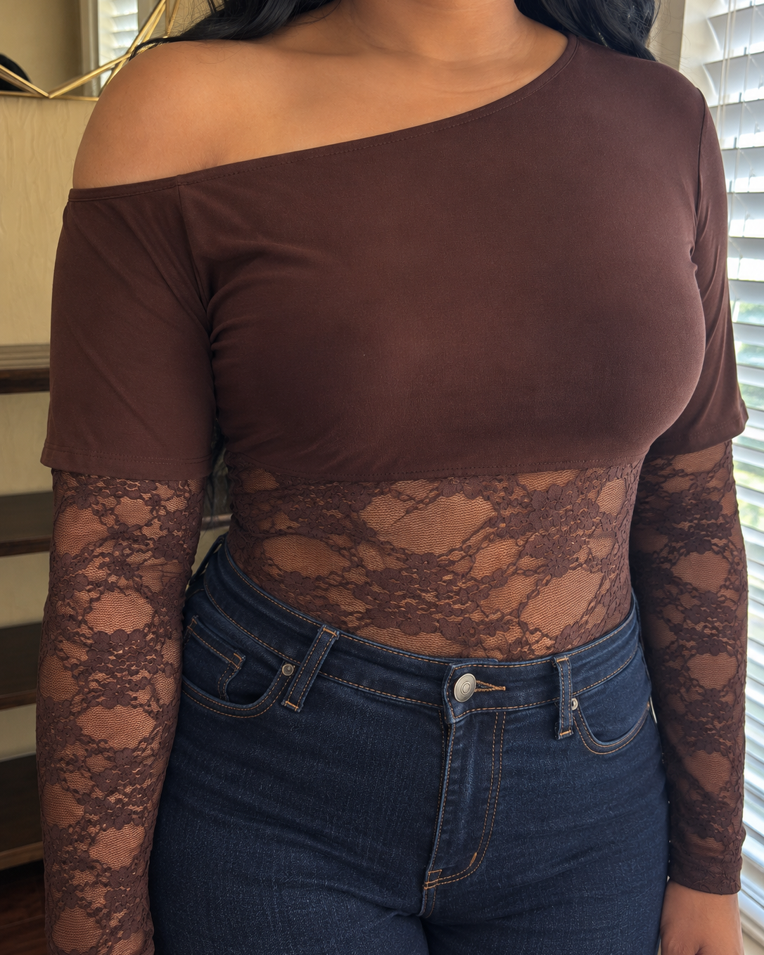 Espresso & Lace Off-The-Shoulder Bodysuit
