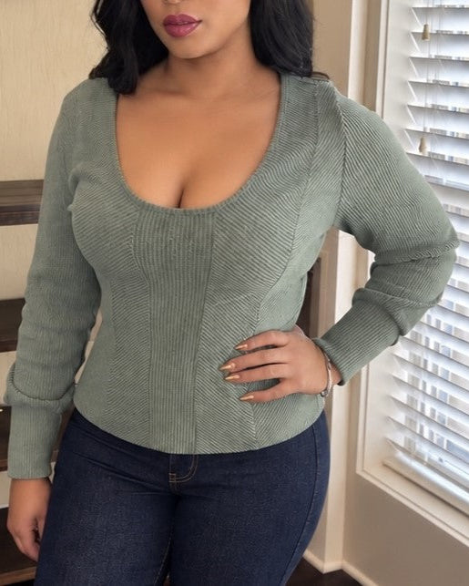 The Elevated Sage V-Neck Ribbed Top