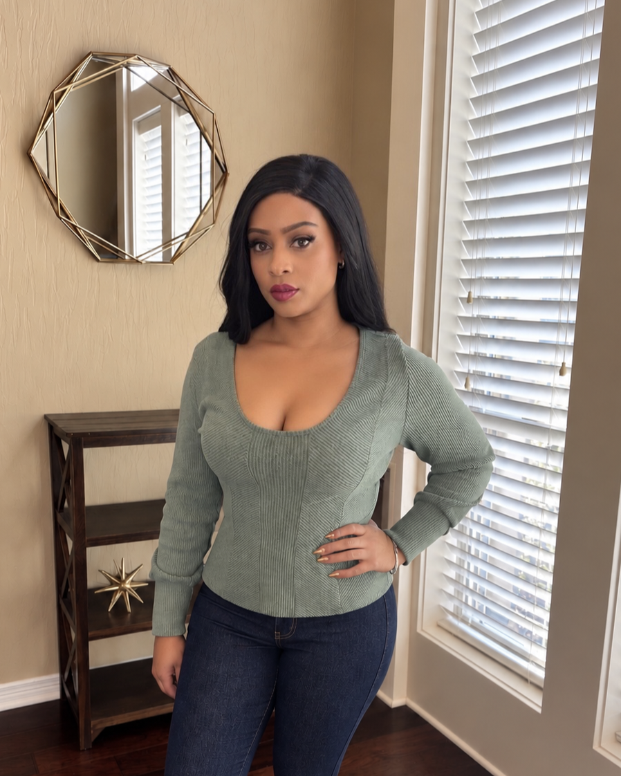 The Elevated Sage V-Neck Ribbed Top