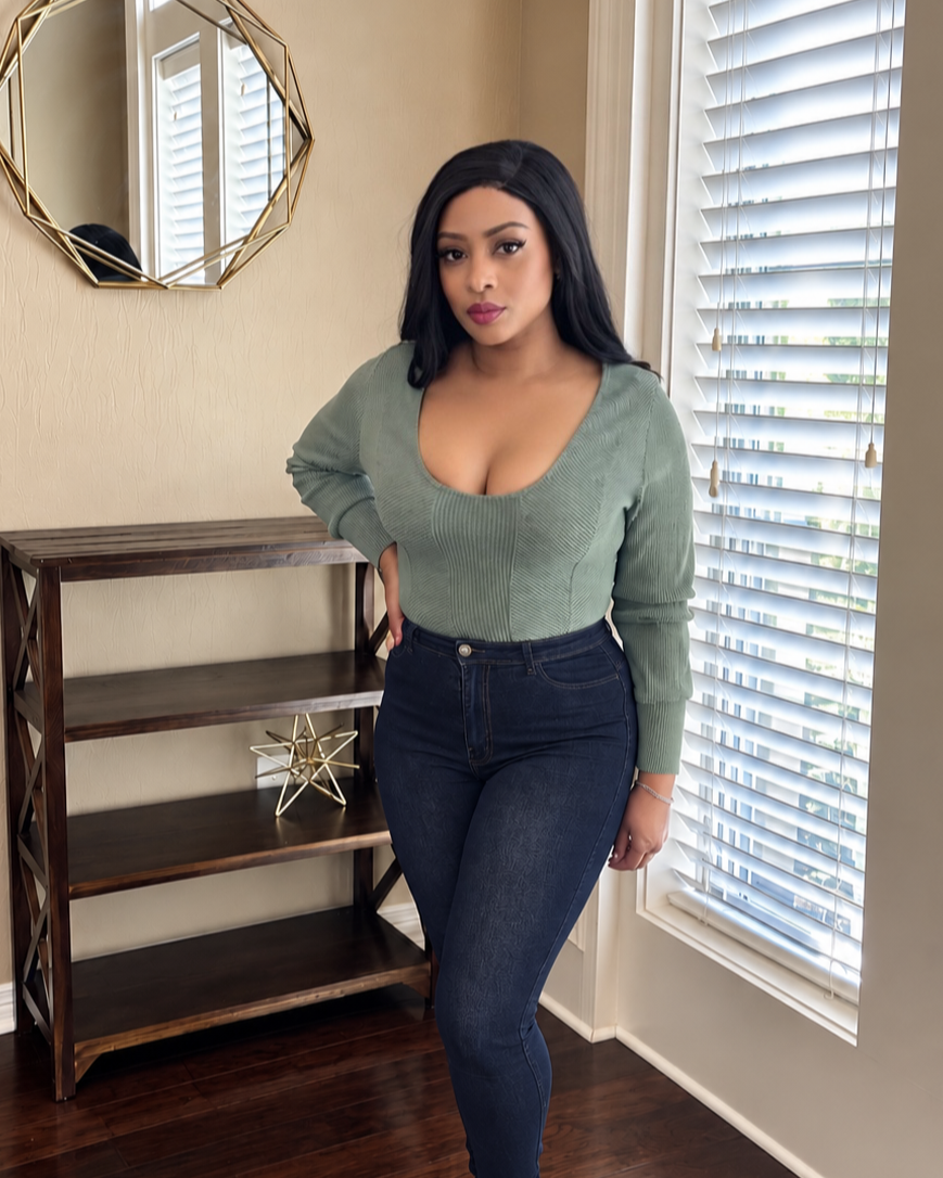 The Elevated Sage V-Neck Ribbed Top