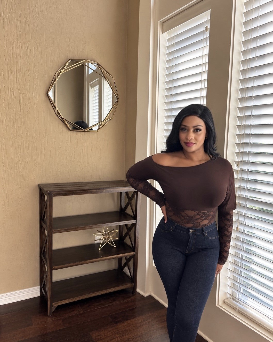 Espresso & Lace Off-The-Shoulder Bodysuit