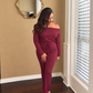 Burgundy Elegance Off-Shoulder Lounge Set