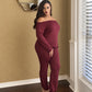 Burgundy Elegance Off-Shoulder Lounge Set