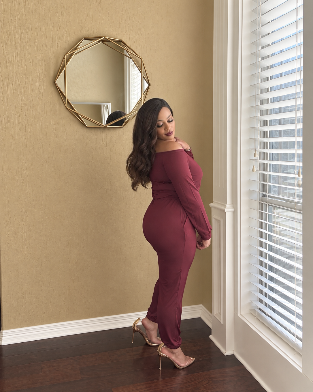 Burgundy Elegance Off-Shoulder Lounge Set